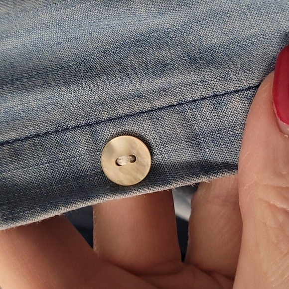 Soft Surroundings chambray denim button tunic short sleeve shirt top sz small - Picture 7 of 8